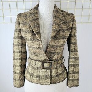 Manigance Paris Wool Blend Tweed Belted Blazer
